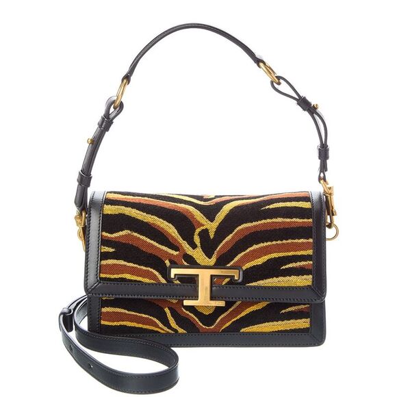 TOD's Handbags - Tod’S T Canvas & Timeless Leather Shoulder Bag, Black